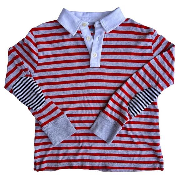 Crewcuts Other - Crewcuts Boys' Long Sleeve Striped Rugby Polo Shirt Orange Gray Size 6-7